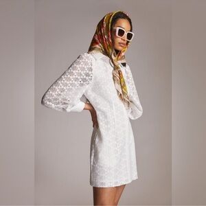 Anthropologie Mara Mara White Textured Resortwear Mod Vacation Dress Sz XS 🟨
